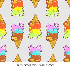 Ice cream cat pattern seamless. Eskimo pet background. Baby fabric texture