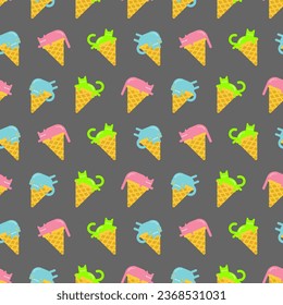 Ice cream cat pattern seamless. Eskimo pet background. Baby fabric texture