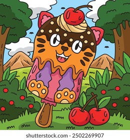 Ice Cream Cat Popsicle Colored Cartoon 