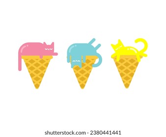 Ice cream cat set. Eskimo pet. Vector illustration