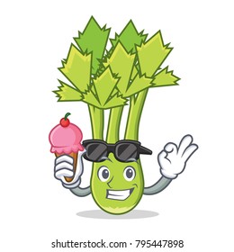 With ice cream celery character cartoon style