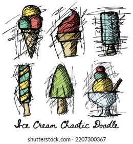 Ice Cream Chaotic Multicolor Doodle