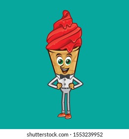 Ice Cream Character With Both Hands On hip Pose. Vector mascot illustration