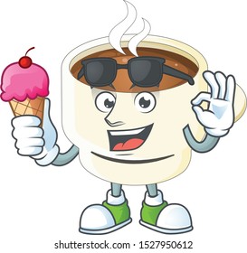 With ice cream character cup coffee in cartoon mascot.