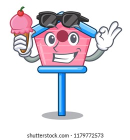 With ice cream character cute wooden bird house in park