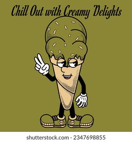 Ice Cream Character Design With Slogan Chill Out with Creamy Delights