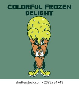 Ice Cream Character Design With Slogan Colorful Frozen Delight