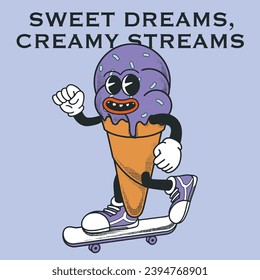 Ice Cream Character Design With Slogan Sweet Dreams, Creamy Streams