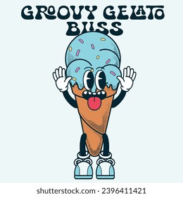 Ice Cream Character Design With Slogan Groovy Gelato Bliss