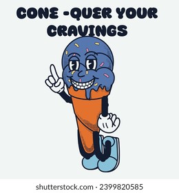 Ice Cream Character Design With Slogan Cone- quer your cravings