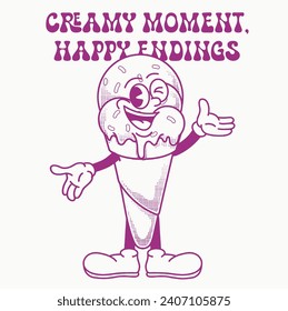 Ice Cream Character Design With Slogan Creamy moment, happy endings