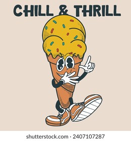 Ice Cream Character Design With Slogan Chill and thrill