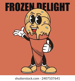 Ice Cream Character Design With Slogan Frozen delight