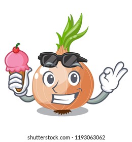 With ice cream character fresh vegetable onion in the market