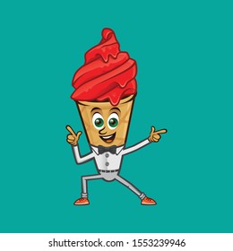 Ice Cream Character Funky Pose. Vector mascot illustration