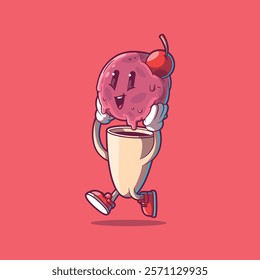 An Ice Cream Character holding his head vector illustration. Food, brand design concept.