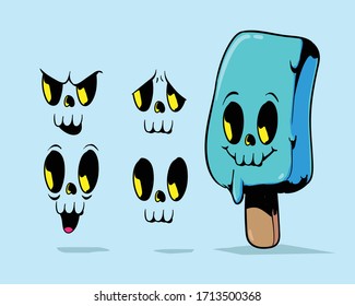 Ice cream character illustration with face expressions. Vector illustration 