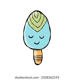 Ice cream character. Kawaii style with black outline. Icon isolated on white