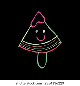 Ice cream character. Kawaii style icon with colorful outline isolated on black
