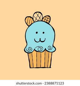 Ice cream character. Kawaii style icons with black outline