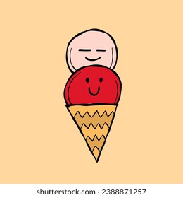 Ice cream character. Kawaii style icons with black outline