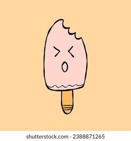 Ice cream character. Kawaii style icons with black outline
