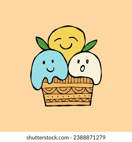 Ice cream character. Kawaii style icons with black outline