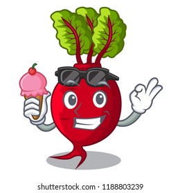 With ice cream character organic beetroot in the garden