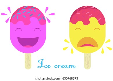 ice cream. cheerful ice cream girl. ice cream and sad boy.
