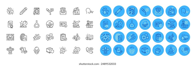 Ice cream, Chemistry pipette and Exhibitors line icons pack. Copyright, Cognac bottle, Technical algorithm web icon. Certificate diploma, Incubator, Add team pictogram. Timer. Vector