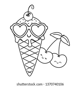 ice cream cherries and sunglasses black and white