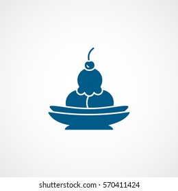 Ice Cream With Cherry Blue Flat Icon On White Background