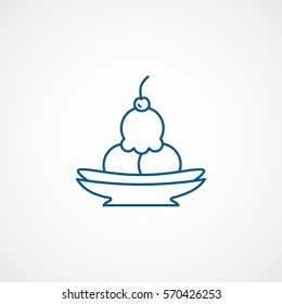 Ice Cream With Cherry Blue Line Icon On White Background