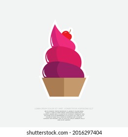 Ice cream with cherry and cupcake logo design and sticker vector for your illustration