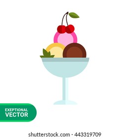 Ice cream with cherry in dessert bowl