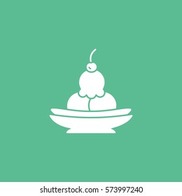 Ice Cream With Cherry Flat Icon On Green Background