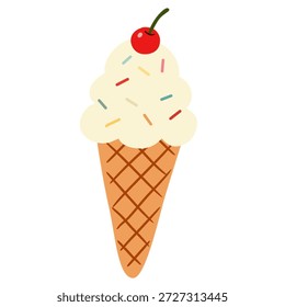 Helado con cereza en la ilustración plana para el tema lindo del postre. Ideal para imágenes de panadería, contenido para niños, pegatinas y marca dulce.