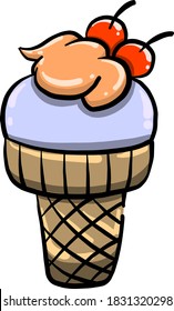 Ice cream with cherry, illustration, vector on white background