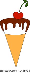 Ice cream with cherry on top, illustration, vector on white background