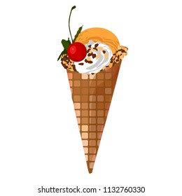 ice cream with cherry on white background, vector illustration