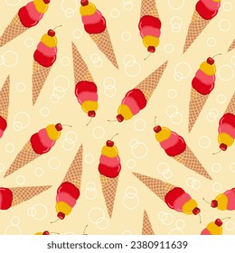 Ice cream cherry Pattern, Colorful seamless ice cream. 3D Illustration