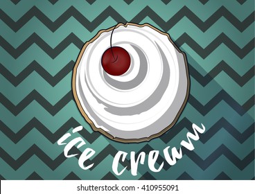 Ice cream with cherry. Vanilla chip Ice cream