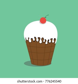 ice cream with cherry, vector