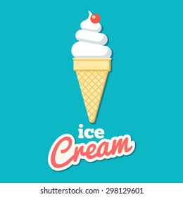 Ice cream with a cherry in a waffle cone