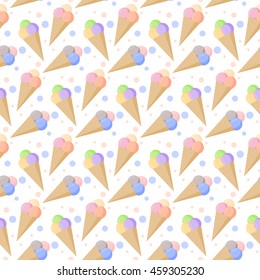 Ice cream childish seamless pattern background. Cartoon Ice cream isolated on stylish cover. 