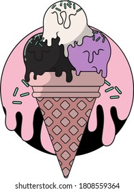 ice cream chillin vector instead on Black Pink,ice cream carttoon style vector