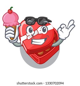 With ice cream choclate heart box in shape mascot
