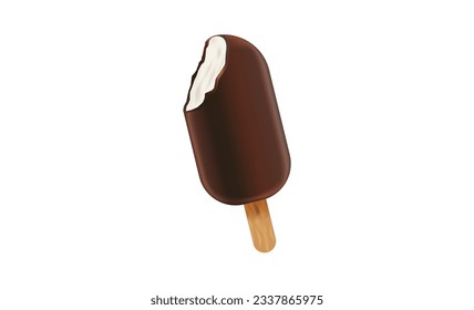 Helado con chocolate. Vector de helado de chocolate entero y mordido.