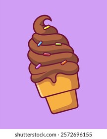 Ice Cream Chocolate Cartoon Icon Illustration, Food Dessert Icon Concept Isolated.