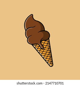 Ice Cream Chocolate Cartoon Vector Icon Illustration. Food And Drink Icon Concept Isolated Premium Vector.
